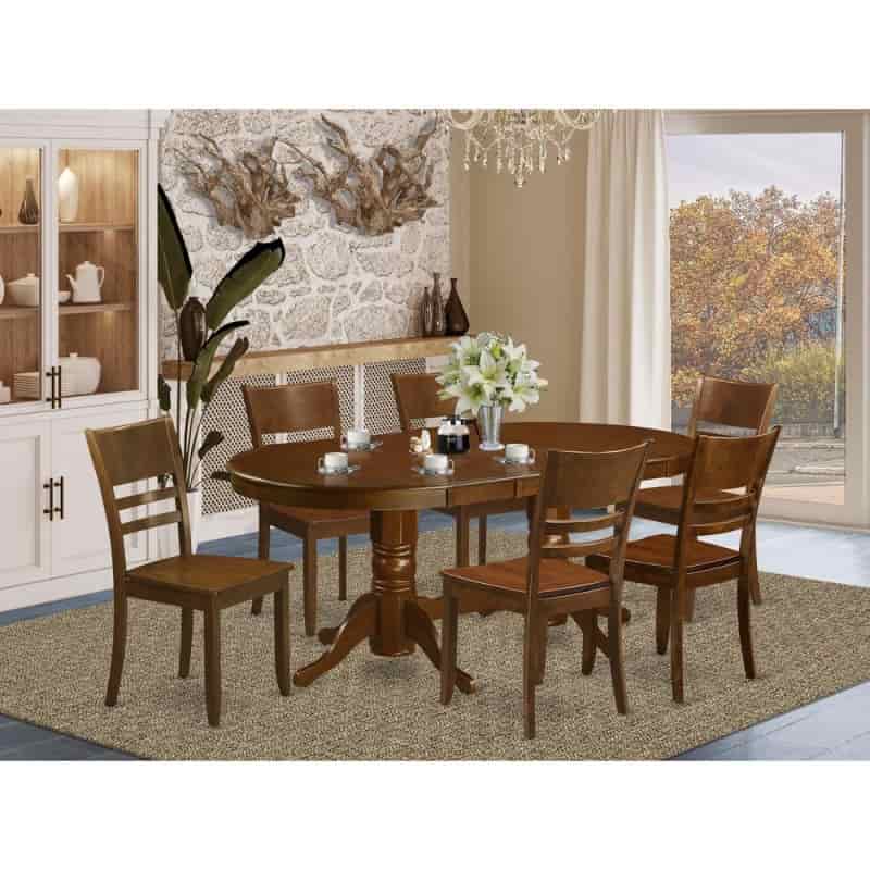 Pc Set Vancouver Table With A 17In Leaf And 6 Wood Kitchen Chairs In Espresso