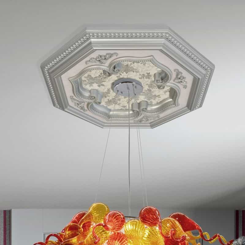 Silver Four Leaf Clover And Silver Frame Octagon Chandelier Ceiling Medallion 24In