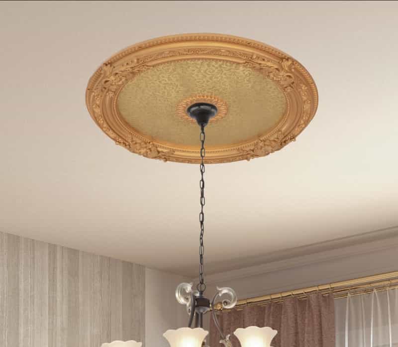 Golden Round Chandelier Ceiling Medallion 36In