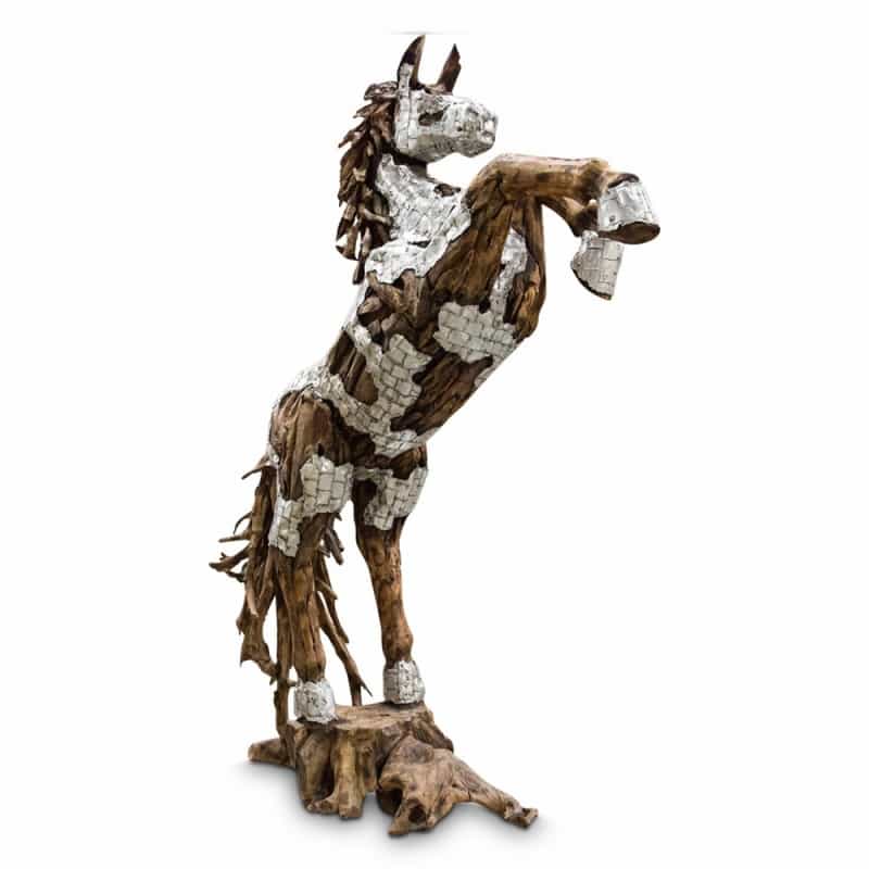 Wooden Mustang Med Horse With Aluminum
