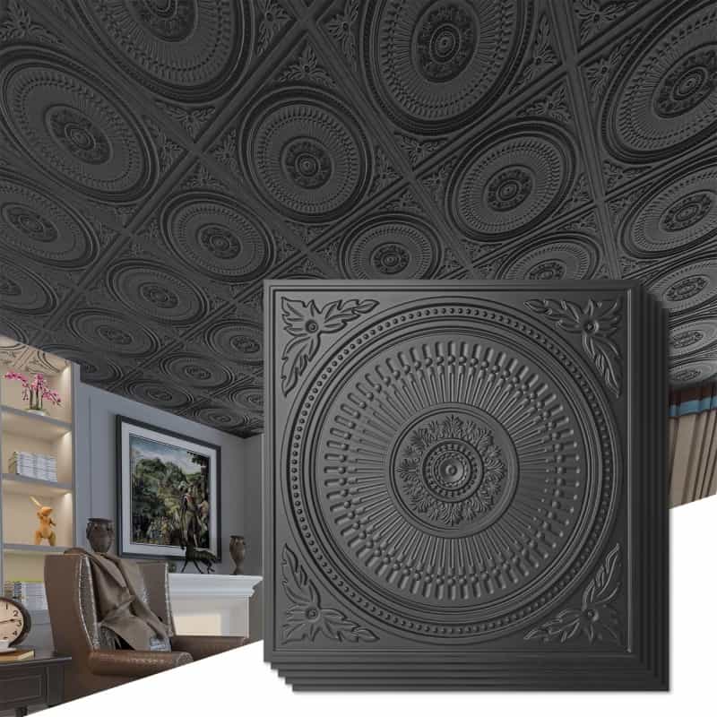 A10934bk-Art3d 12-Pack 24''X24'' Drop Ceiling Tiles, Decorative Pvc Ceiling Panels For Interior Kitchen Bathroom Basement