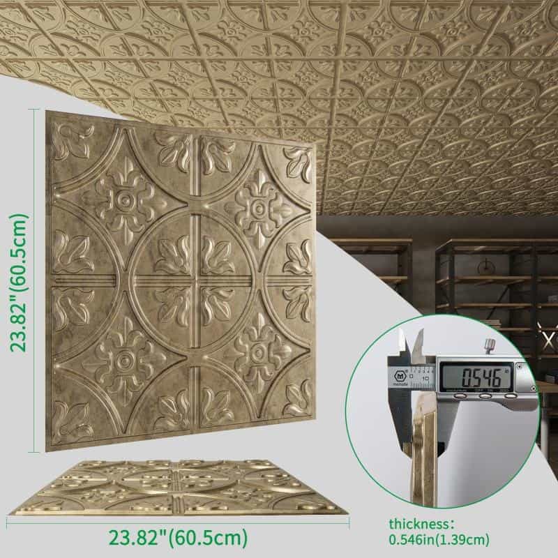 A10902ag-Art3d Decorative Drop Ceiling Tile,2X2 Ft ,Glue Up Ceiling Panel In Antique Gold