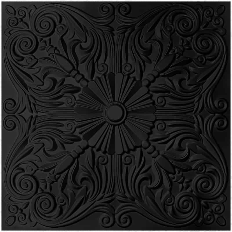 A10904p12 -Decorative Ceiling Tile 2X2 Glue Up, Lay In Ceiling Tile 24X24 Pack Of 12Pcs Spanish Floral In Black
