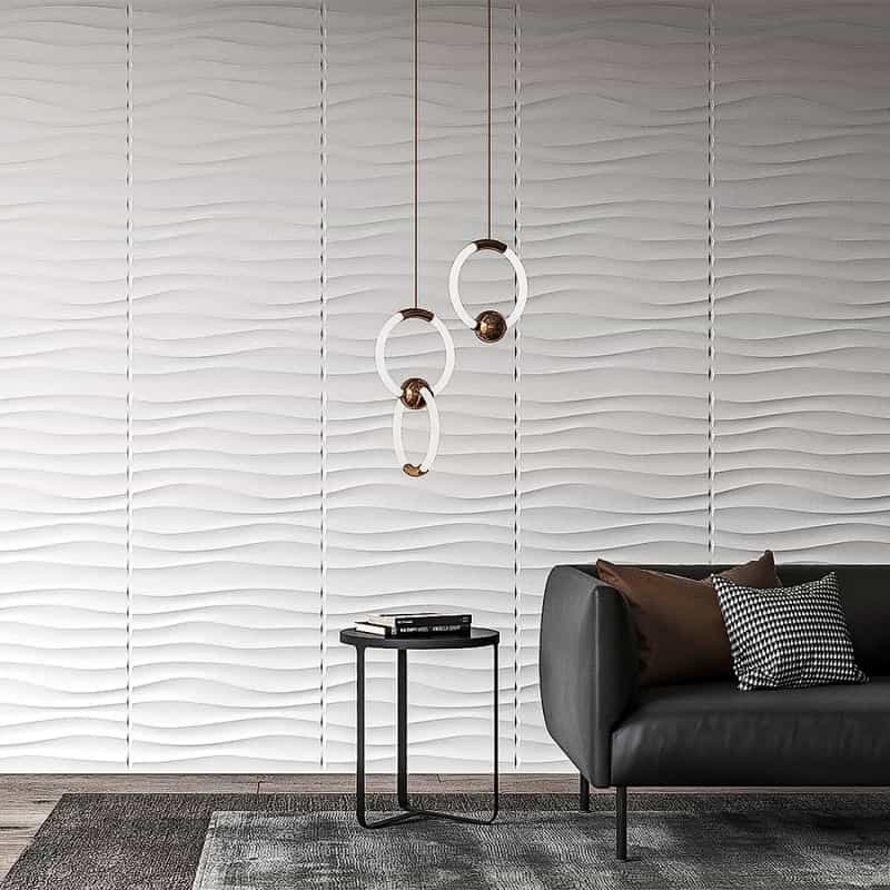 Plastic 3D Wall Panel Pvc Wave Wall Design, White, 12 Tiles 32 Sf