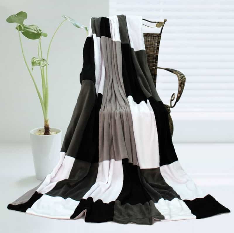 Soft Coral Fleece Patchwork Throw Blanket - Modern Stylish