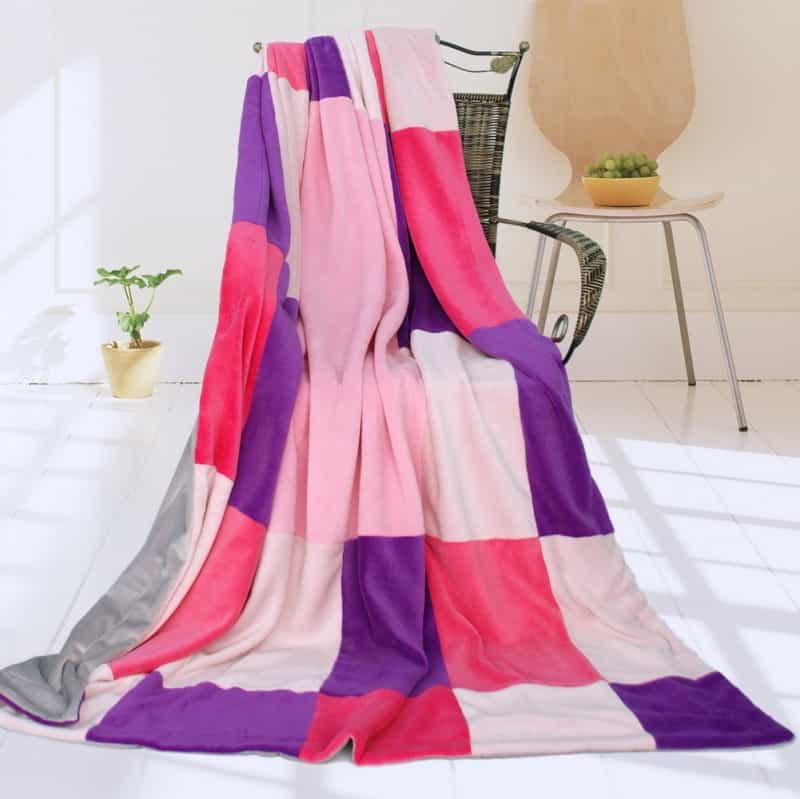 Soft Coral Fleece Patchwork Throw Blanket - Lavender Love
