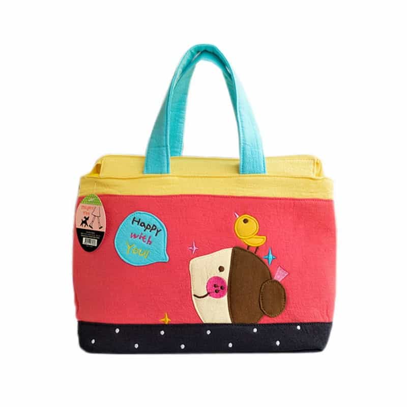Embroidered Applique Fabric Art Tote Bag - Happy With You