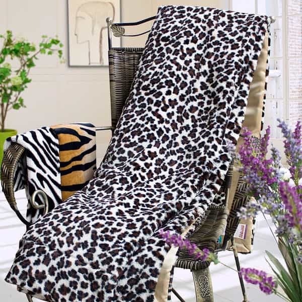 Micro Mink Fur Throw Blanket W - Leopard Brown