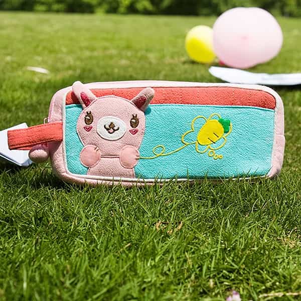 Embroidered Applique Pencil Pouch Bag / Cosmetic Bag - Rabbit & Carrot