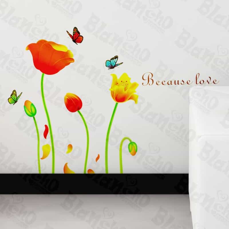 Butterfly's Love For Tulips - Wall Decals Stickers Appliques Home déCor