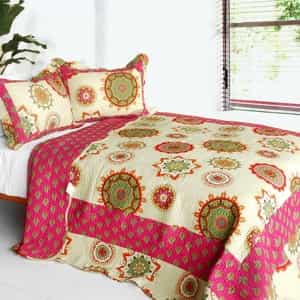 3Pc Cotton Contained Vermicelli-Quilted Patchwork Quilt Set - Children Of Heaven