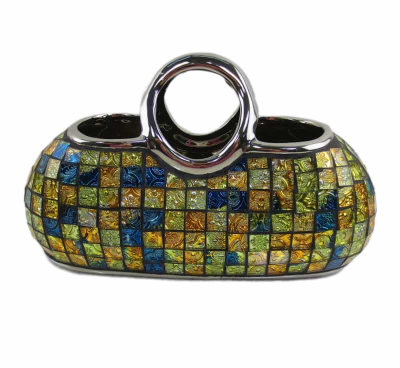 Art Deco Pottery, Decorative Ceramic & Glass Purse Floral Vases, 11.5" X 5.5" X 7.5"(H) Rhea By Dolce Mela