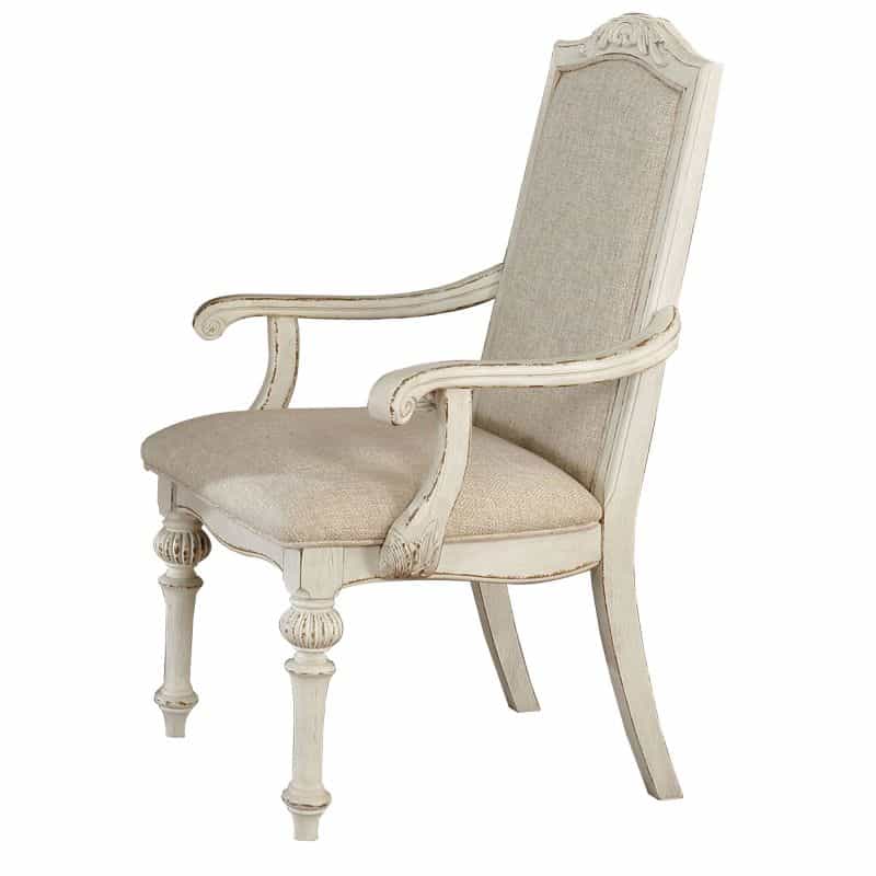 Rustic Wooden Arm Chair With Intricate Carvings, Set Of 2, Antique White