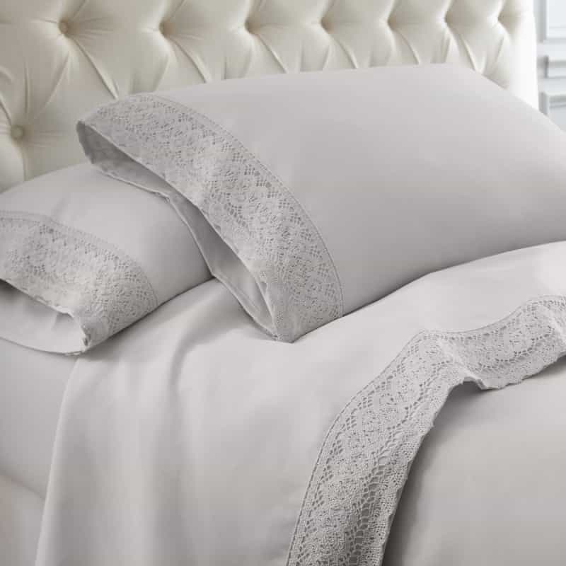 Udine 4 Piece Queen Size Microfiber Sheet Set With Crochet Lace The Urban Port, Gray