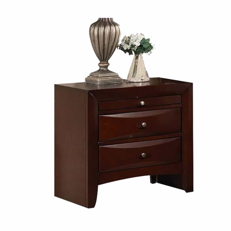 Contemporary Style Wooden Nightstand With Three Drawers And Metal Knobs, Brown