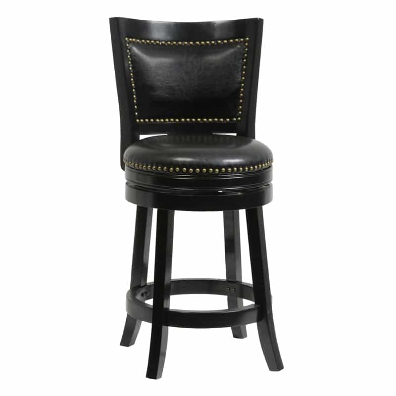 Nailhead Trim Round Leatherette Counter Stool With Flared Legs, Black