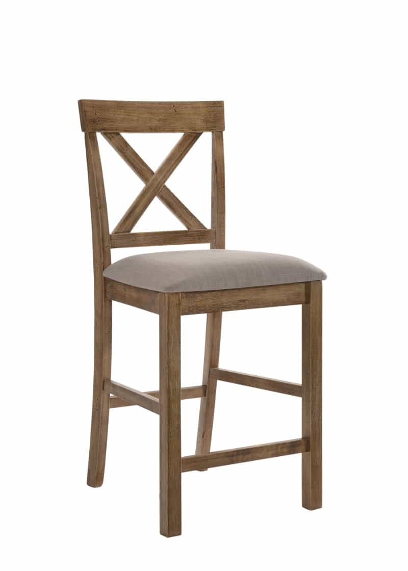 Fabric Upholstered Wooden Counter Height Chair,Set Of 2,Brown And Gray