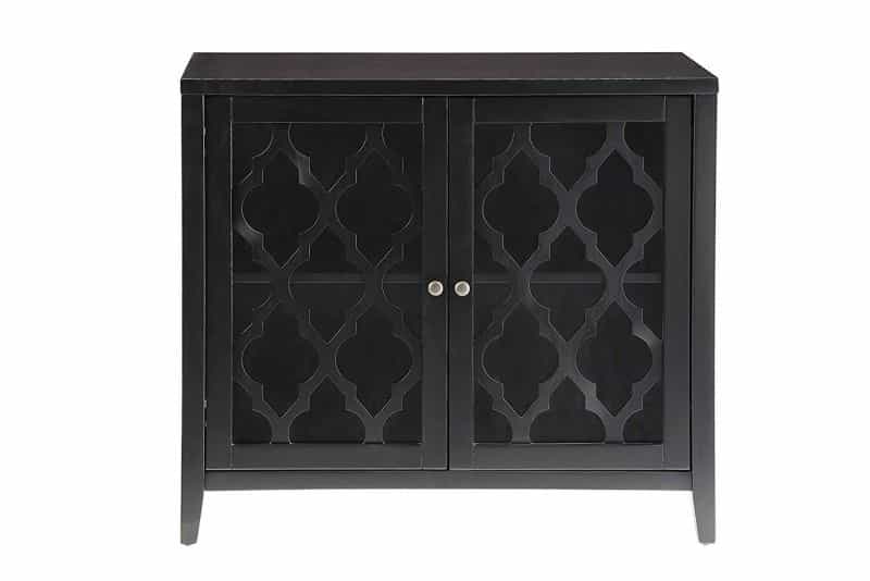 Storage Cabinet With 2 Doors And Quatrefoil Design, Black