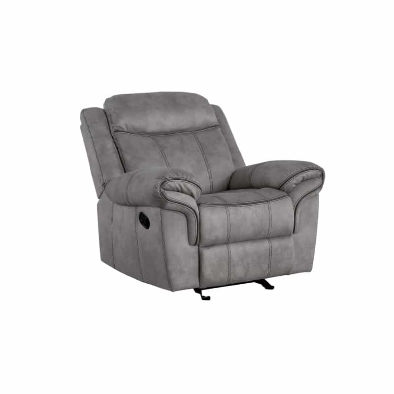 Fabric Upholstered Metal Reclining Club Chair With Center Console, Gray