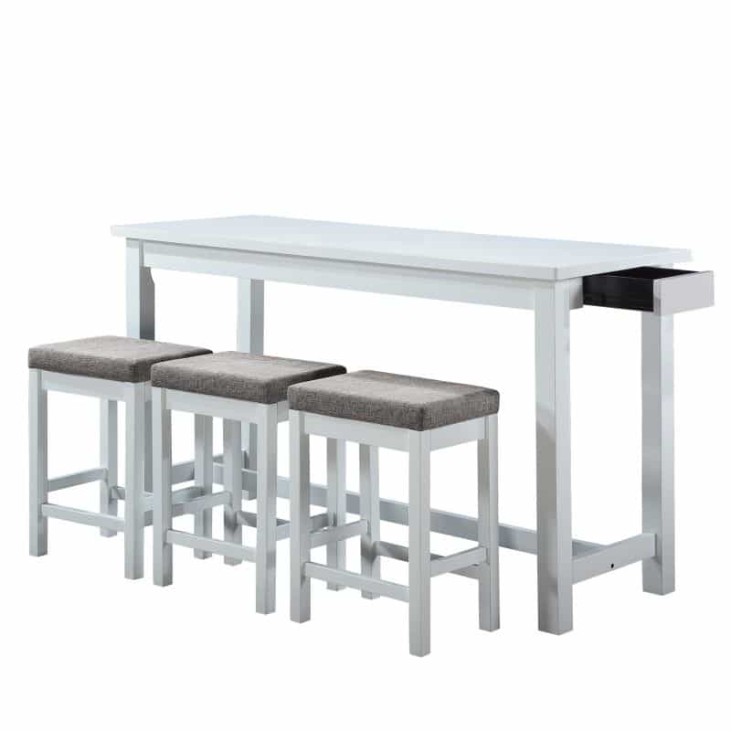 4 Pc 1 Drawer Counter Height Table With Backless Stools, White And Gray