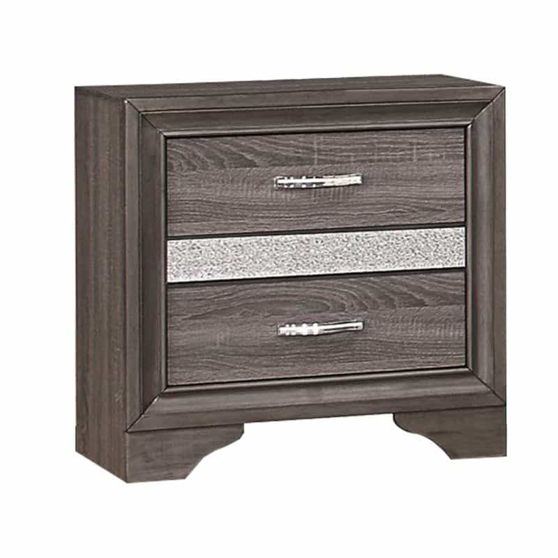 2 Drawer Wooden Nightstand With 1 Hidden Jewelry Drawers, Gray And Silver
