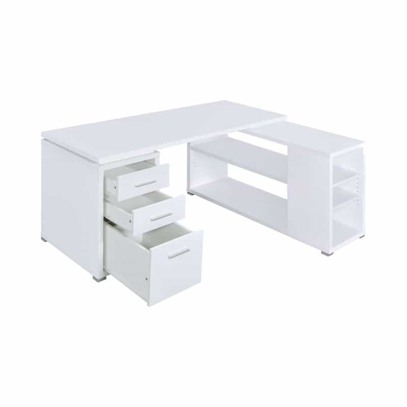 Contemporary L Shaped Office Desk With 3 Drawers And Shelves, White