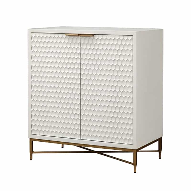 Honeycomb Design 2 Door Bar Cabinet With Metal Legs, White