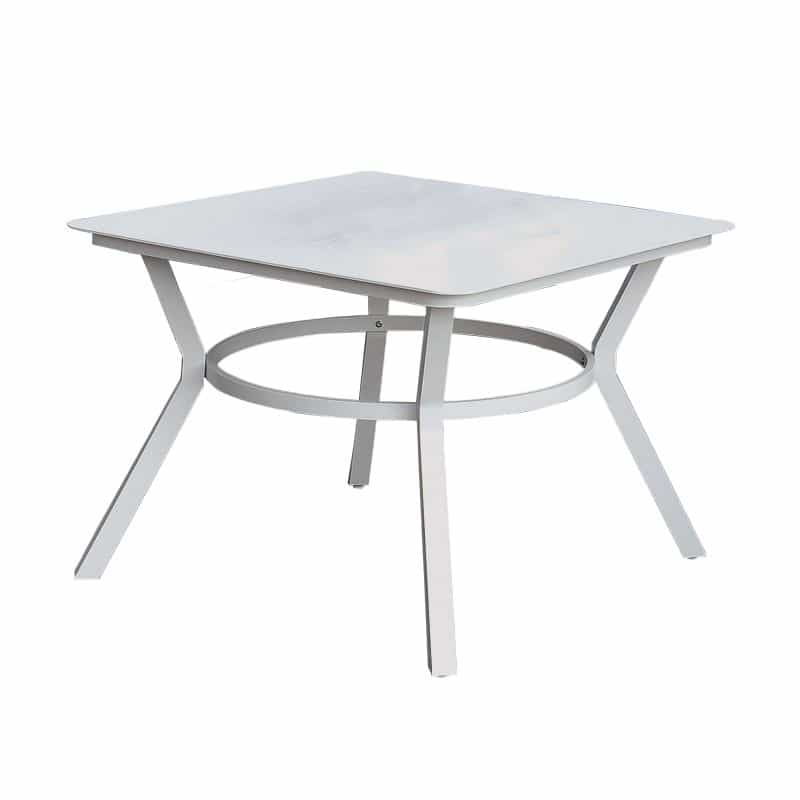 Plank Top Aluminum Patio Table With Flared Legs, White