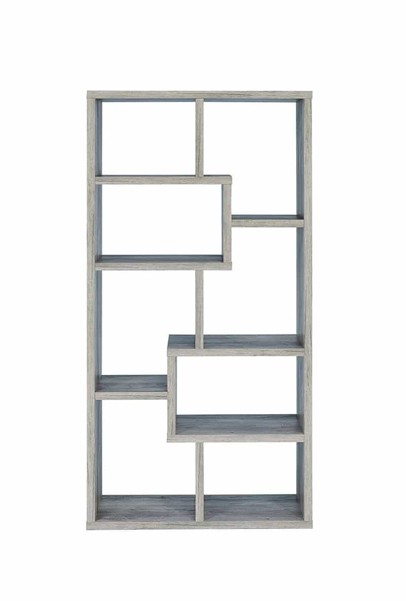Modish Wooden Bookcase With Multiple Shelves, Gray