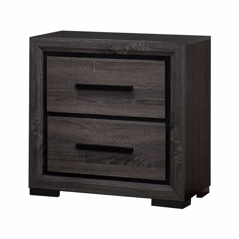 Wooden Nightstand With 2 Drawers And Finger Pull Handle,Gray And Black