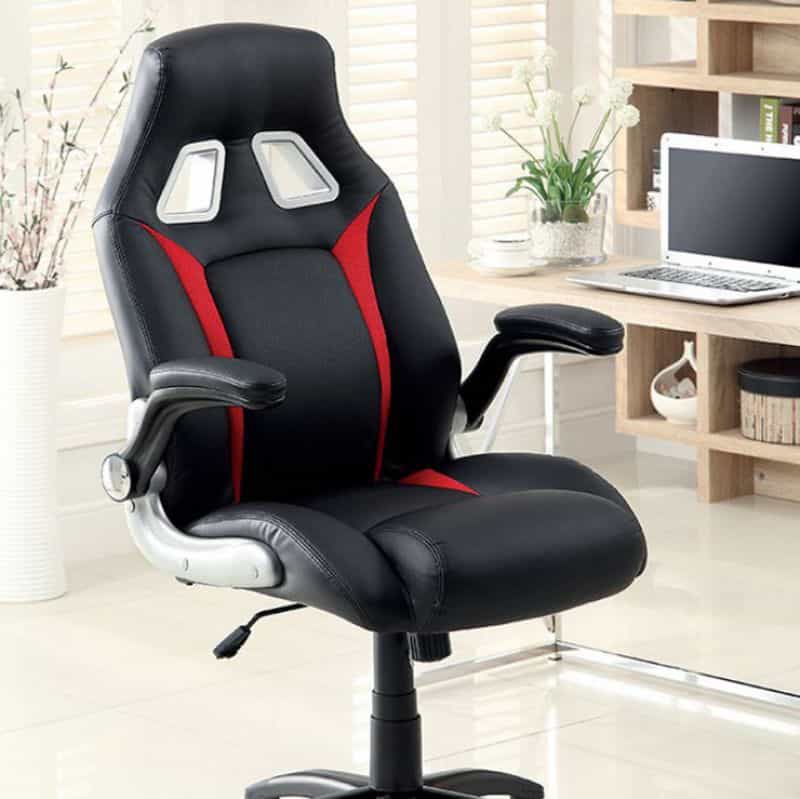 Leatherette Gaming Chair With Padded Armrests And Adjustable Height, Black