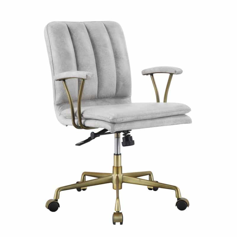 Adjustable Leatherette Swivel Office Chair With 5 Star Base, Gray And Gold