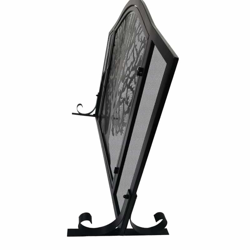 43 Inches 3 Panel Iron Fireplace Screen, Mesh Design, Arched Top, Tree Of Life Art, Black