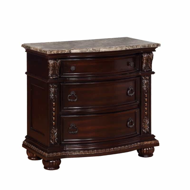 Sany Wooden Nightstand With Three Spacious Drawers And Bun Feet, Cherry Brown