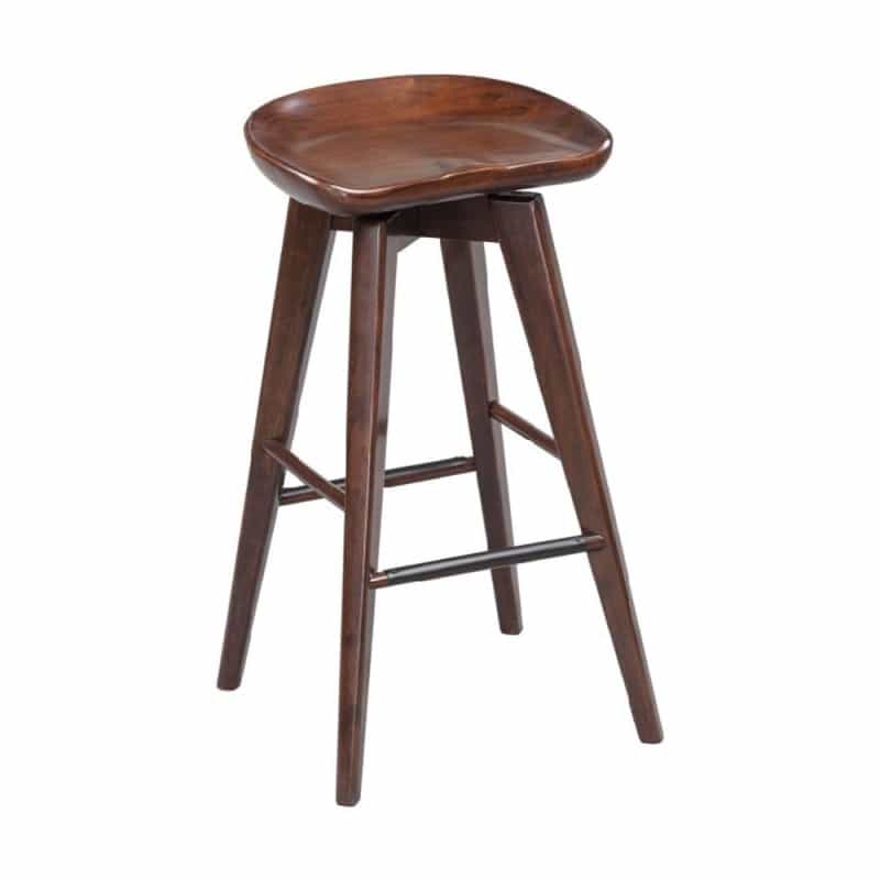 Contoured Seat Wooden Frame Swivel Barstool With Angled Legs, Dark Brown