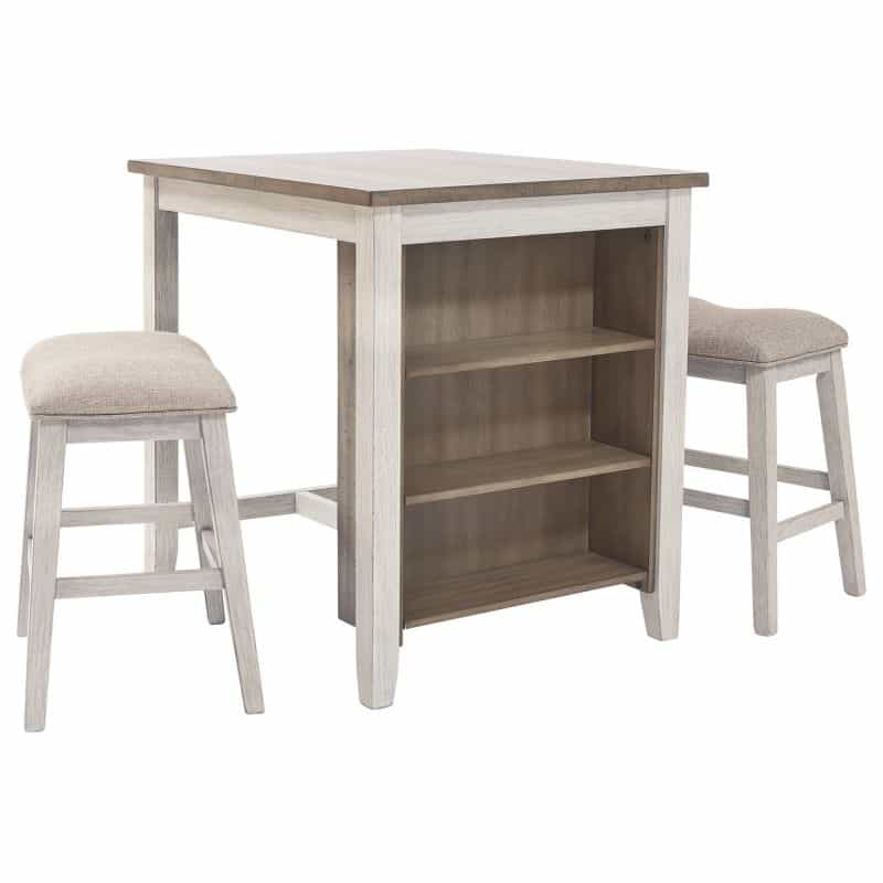 3 Piece Counter Height Table And Barstool Set, Antique White And Brown