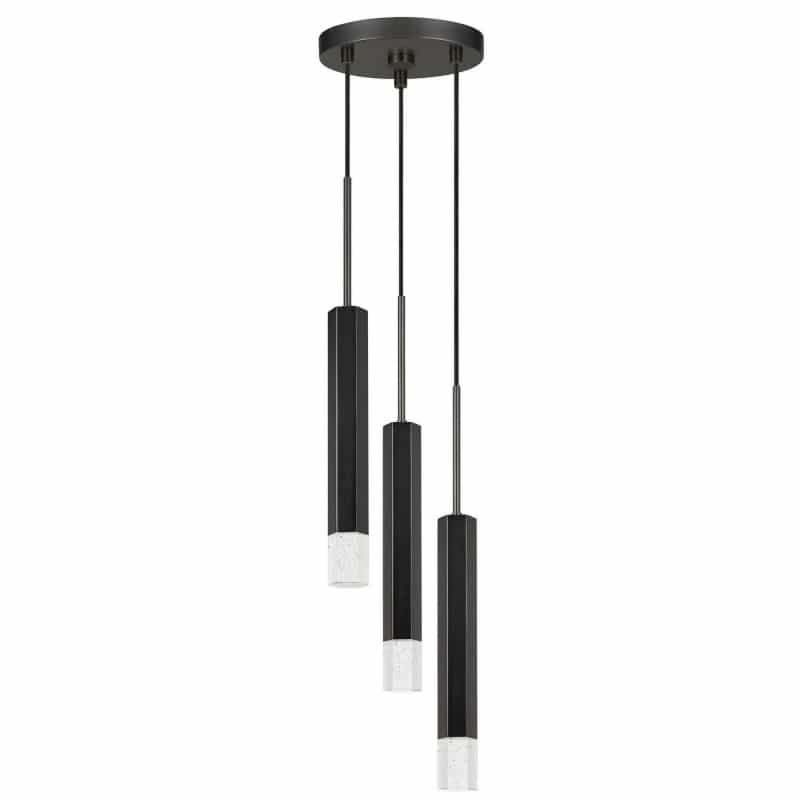 Hexagonal Metal Frame 3 Led Light Pendant With Glass Diffuser, Black