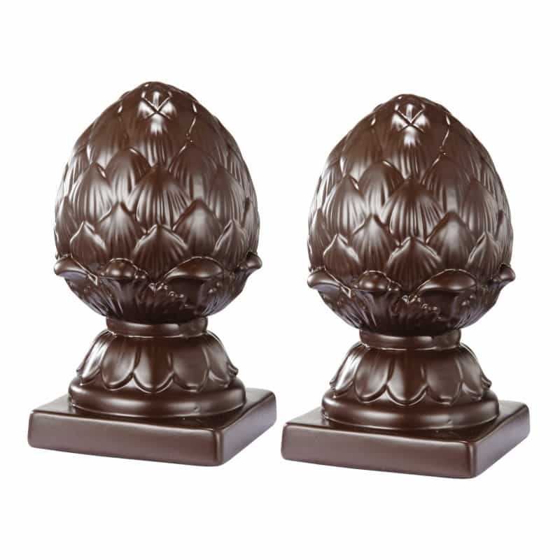 Ceramic Artichoke Bookends On Square Base, Pair Of 2, Brown