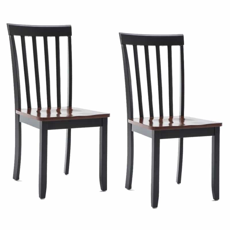 Wooden Seat Dining Chair With Slatted Backrest, Set Of 2, Brown And Black