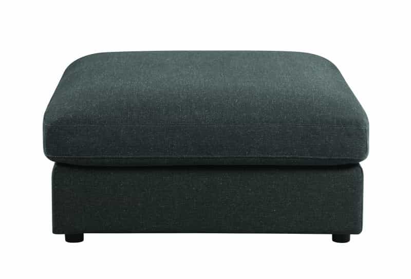 Fabric Upholstered Wooden Ottoman With Loose Cushion Seat And Small Feet, Dark Gray