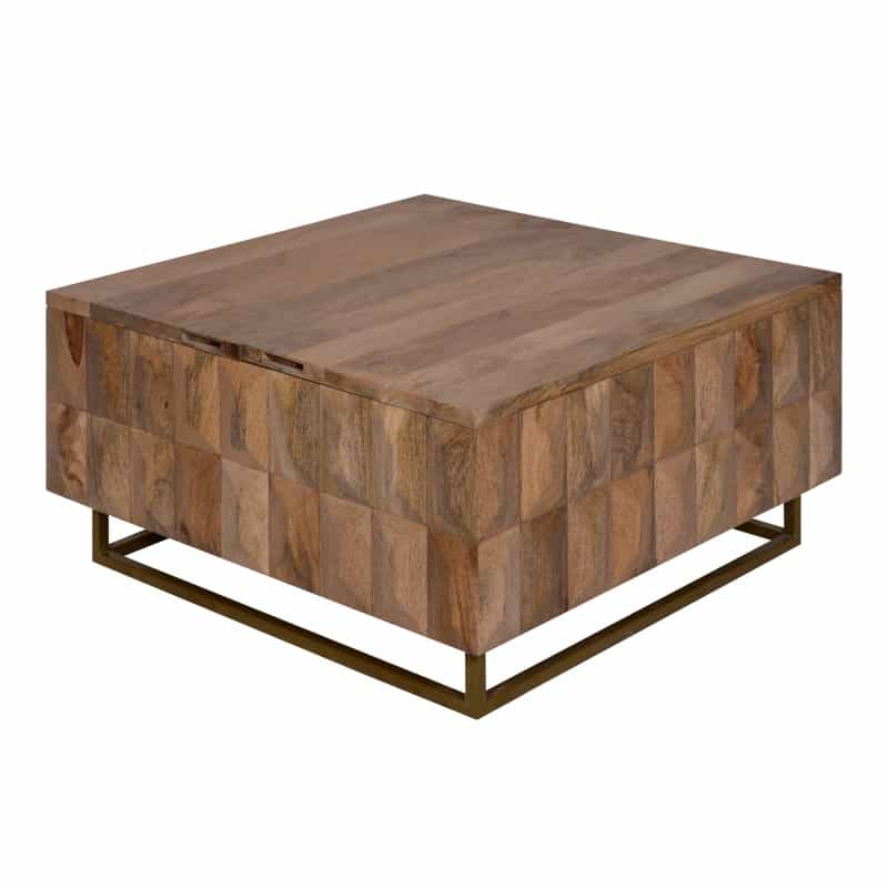 33 Inch Lift Top Storage Trunk Coffee Table, Square, Mango Wood, Natural Brown
