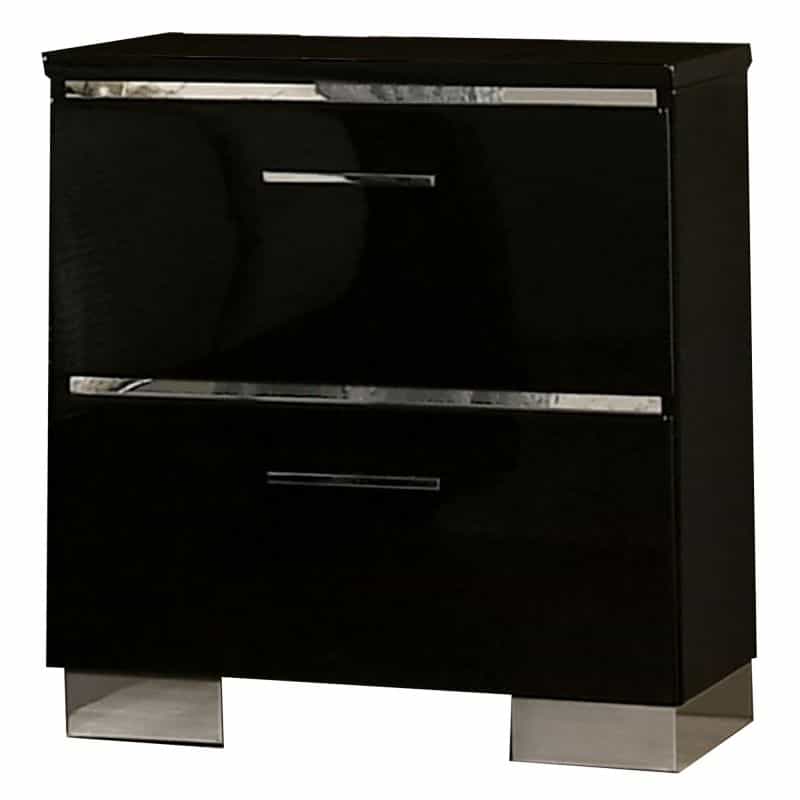 Cari Two Drawer Nightstand With Usb Charger, Chrome, Black