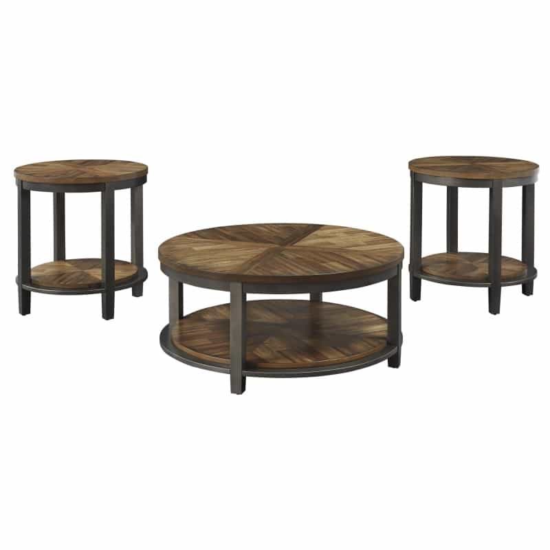 Round Metal Frame Table Set With Wooden Top And Open Bottom Shelf, Brown
