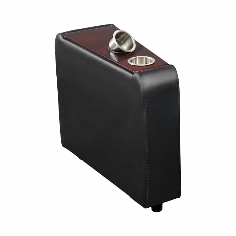 Leatherette Console With 2 Removable Metal Cup Holders, Black And Silver