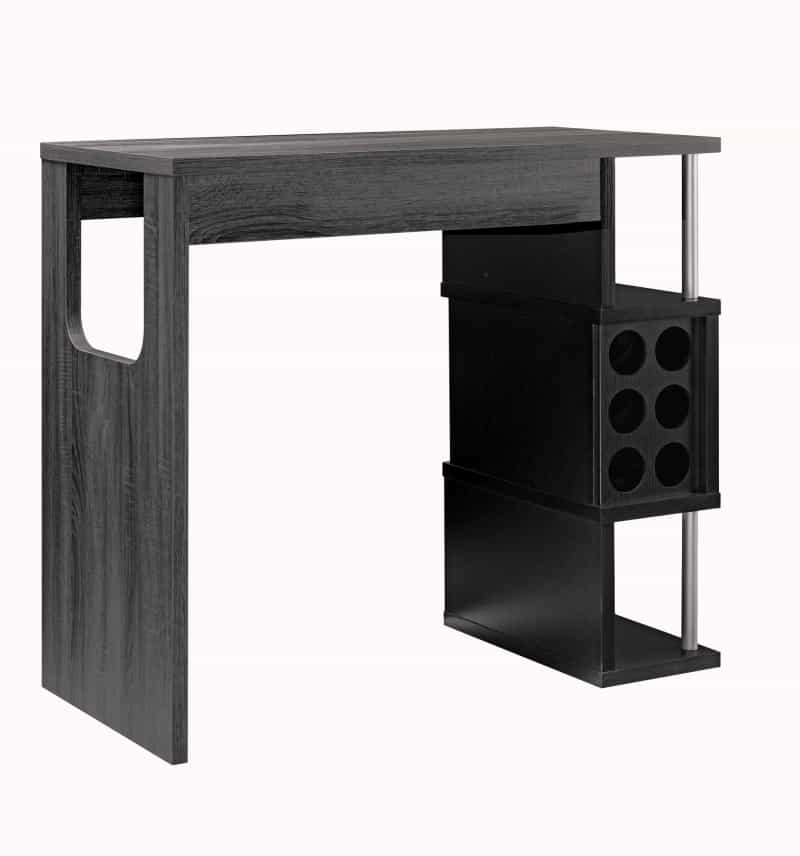 Transitional Style Wooden Bar Table With 3 Tier Side Shelves, Gray