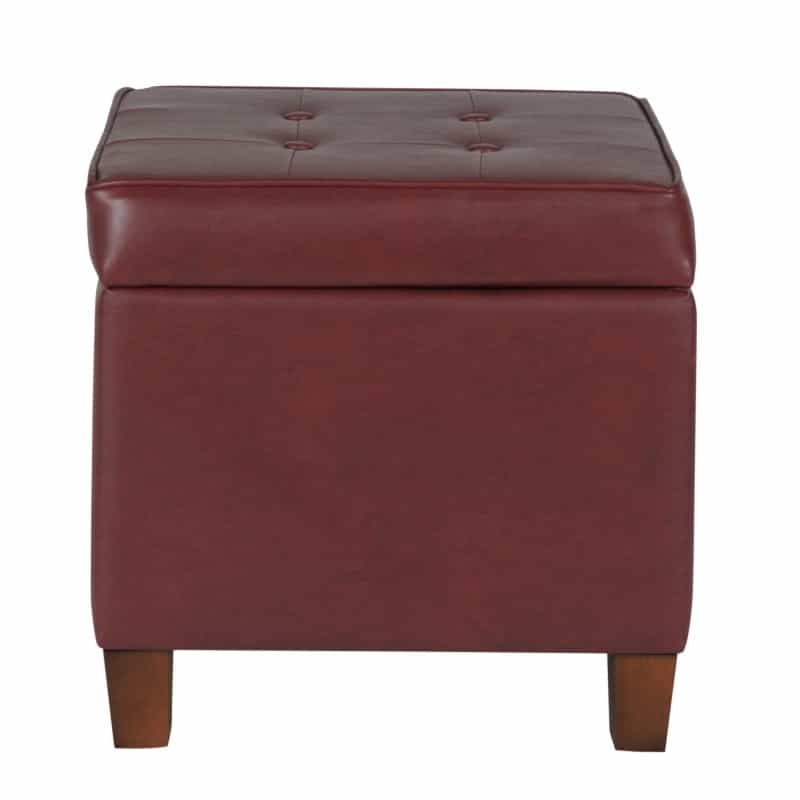 Square Shape Leatherette Upholstered Wooden Ottoman With Tufted Lift Off Lid Storage, Red