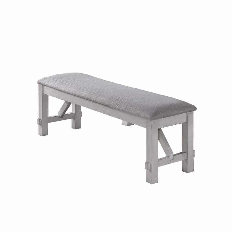 Fabric Upholstered Wooden Bench With Braces, Gray
