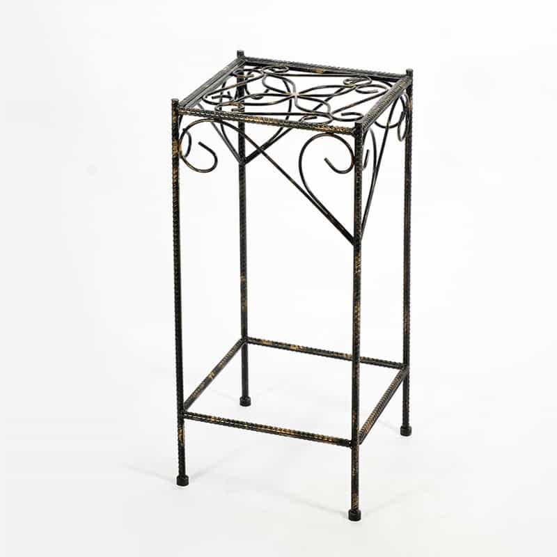 Scrolled Metal Frame Plant Stand With Square Top, Large, Black