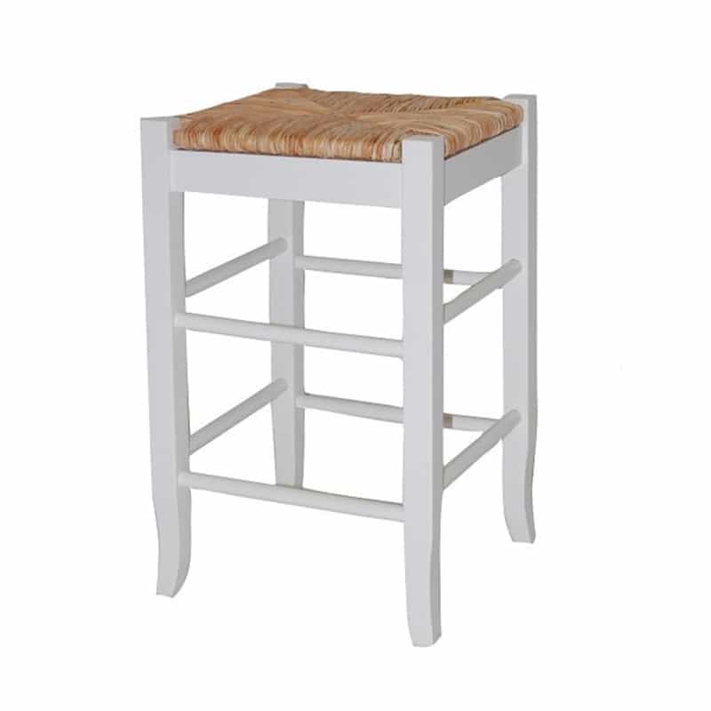 Square Wooden Frame Counter Stool With Hand Woven Rush, Ivory And Brown