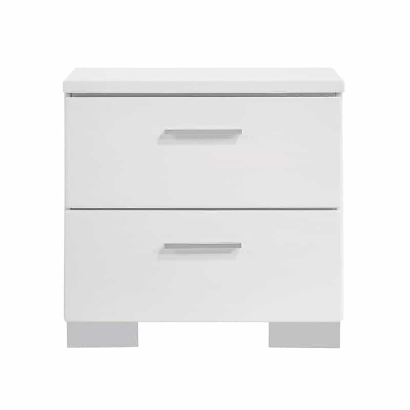 Wooden Nightstand With 2 Drawers And Chrome Metal Legs, White